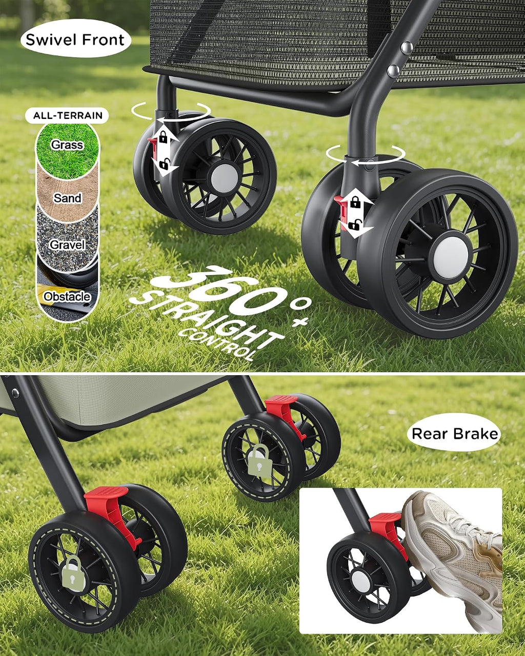 GTPLAYER Foldable Pet Stroller for Small Dogs and Cats, Holds Up to 33 lb, 4-Wheel Stroller, Full Mesh Ultra Breathable,