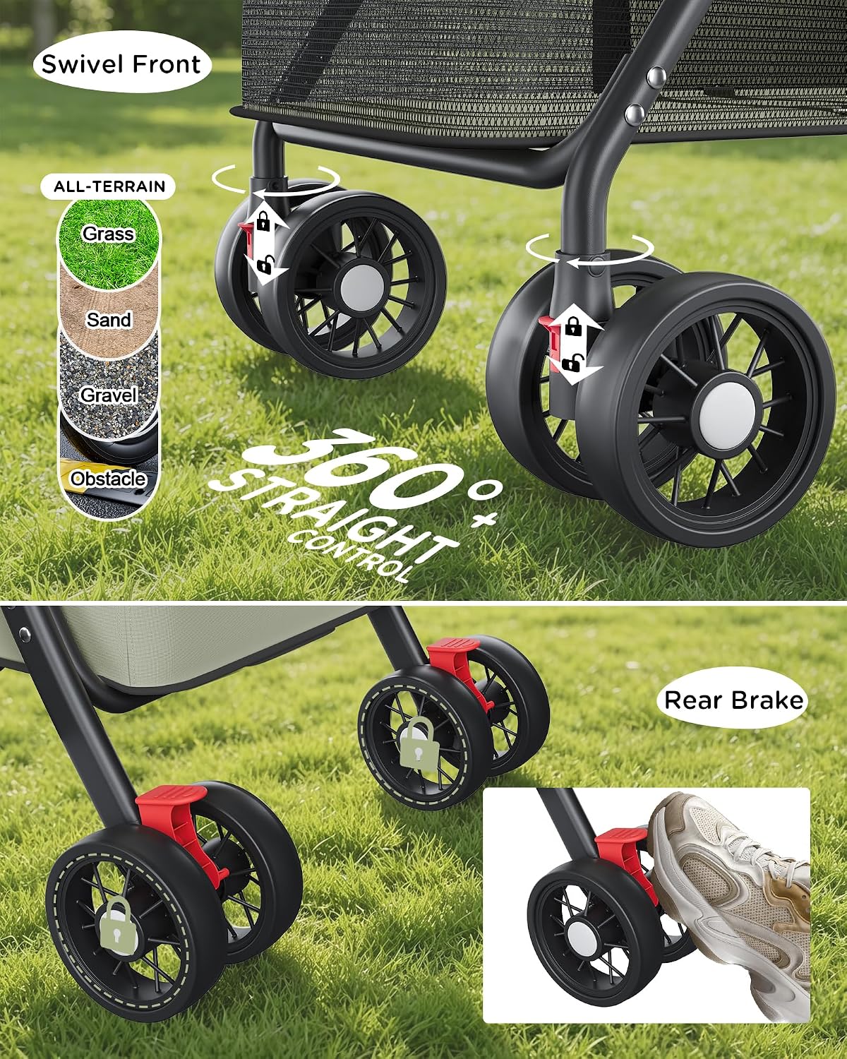 GTPLAYER Foldable Pet Stroller for Small Dogs and Cats, Holds Up to 33 lb, 4-Wheel Stroller, Full Mesh Ultra Breathable,