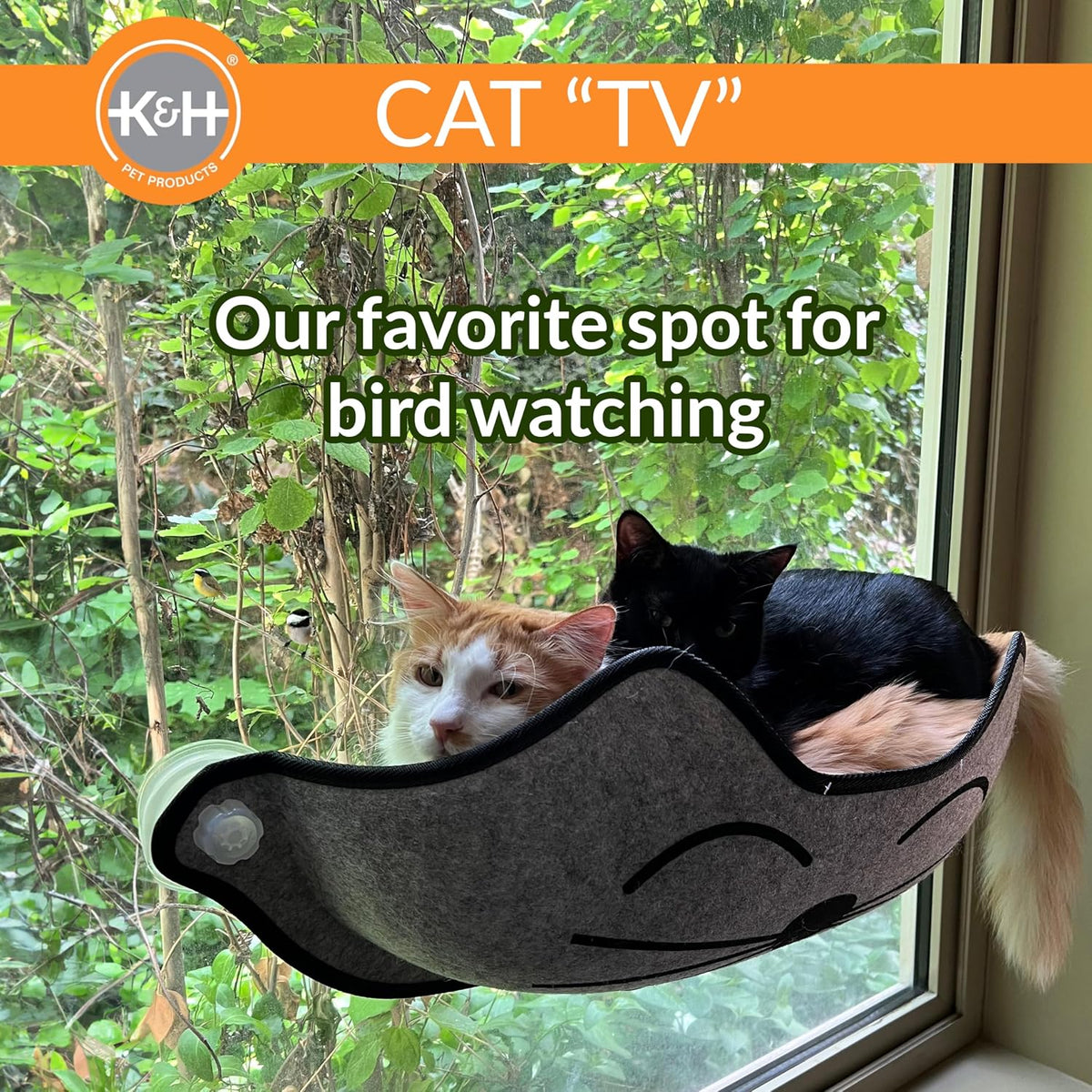 K&H Cat Window Perch Bed, EZ Mount Kitty Face, 27x11x6in, Gray