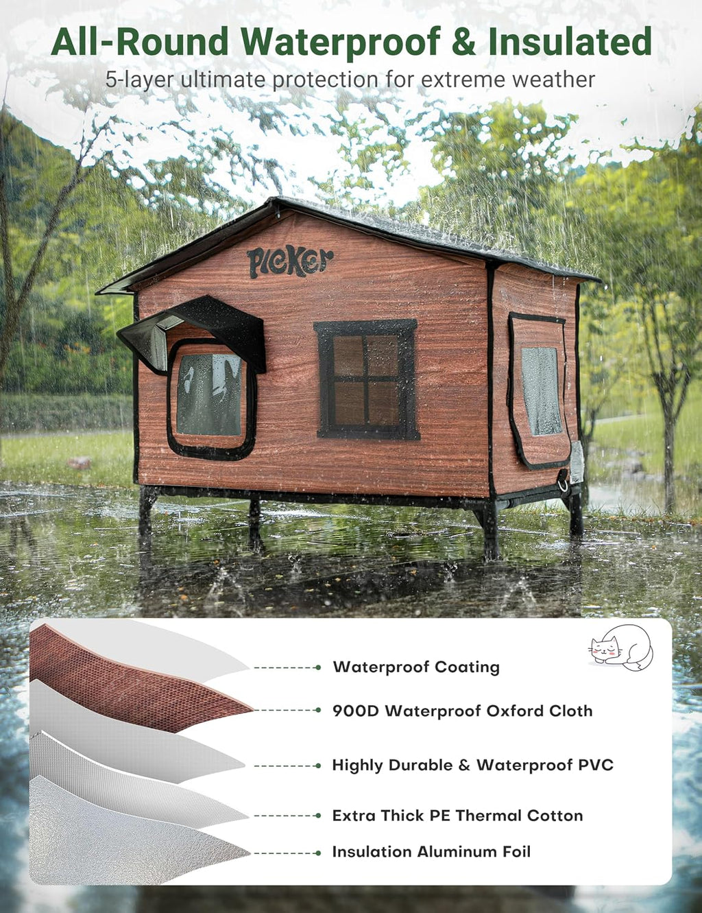 Heated Cat House for Outside: 31.5" XXL 100% Waterproof & Insulated Outdoor Cat House for Winter, Weatherproof Elevated 