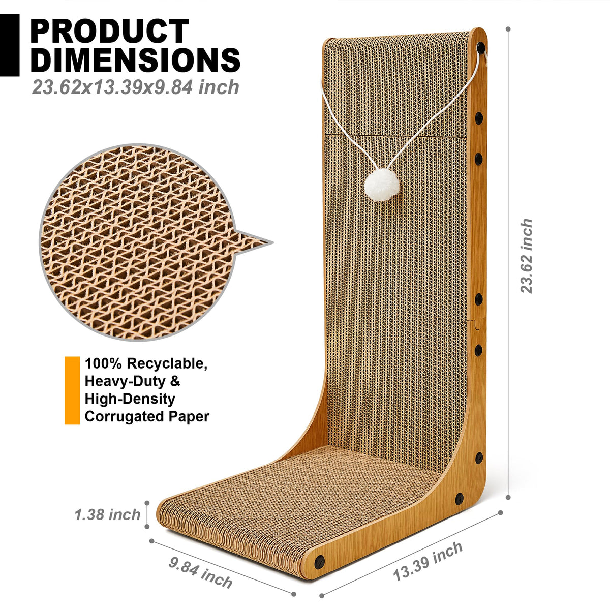 Markarbarka 23.6 IN L-Shaped Cardboard Cat Scratcher, 2-Pack for Indoor Cat