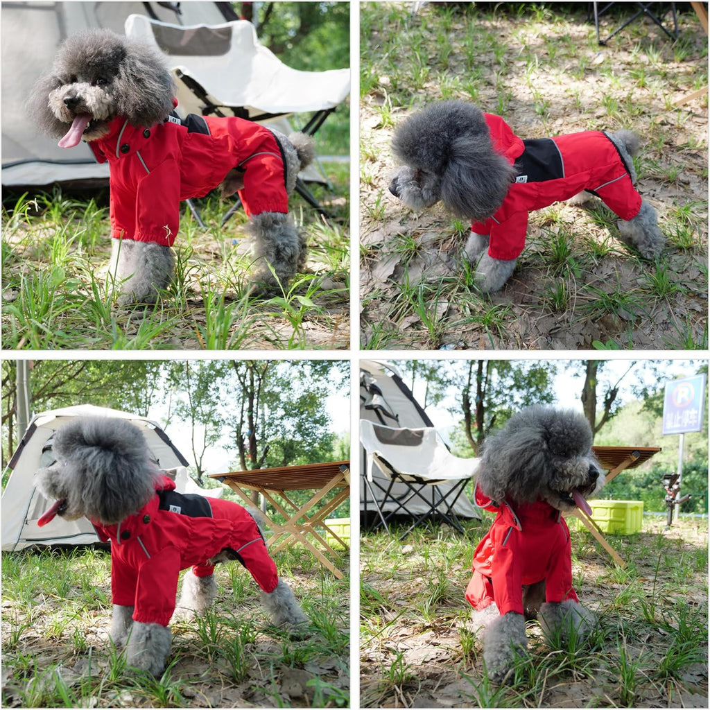 LOVELONGLONG Fleece-Lined Dog Raincoat with Removable Hood – Waterproof Winter Full Body Dog Jacket – Windproof Snowproo