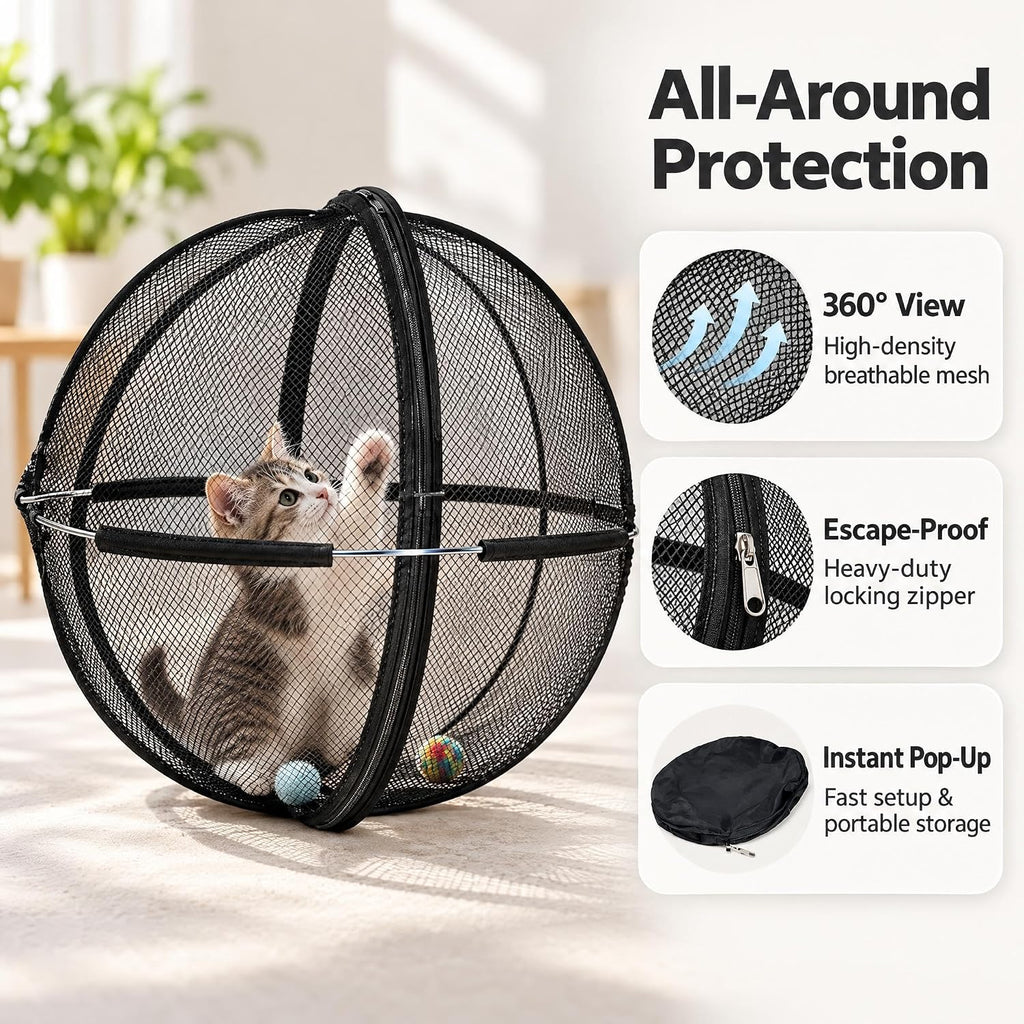 Outdoor Cat Enclosure, Cat Hamster Ball ，360° Panoramic Rolling Cat Playpen