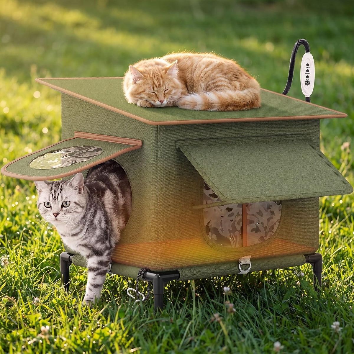 DWVO 23.6in Heated Cat House with Heated Pad for Outdoor in Winter