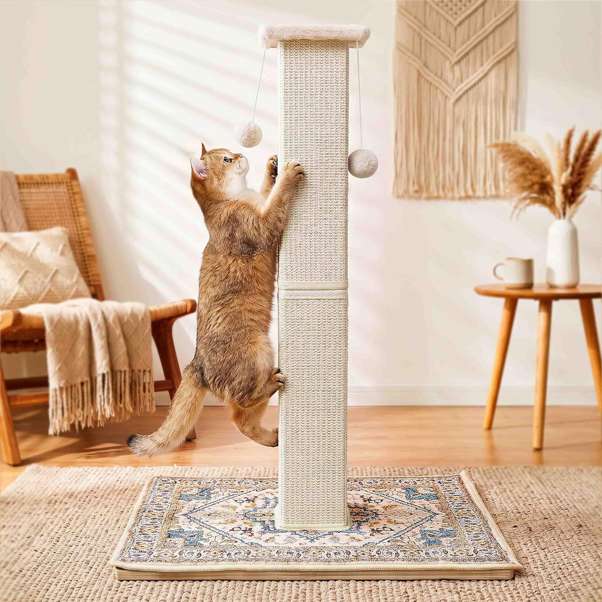 Tall Cat Scratching Post for Indoor Cats Adults with Carpet, White