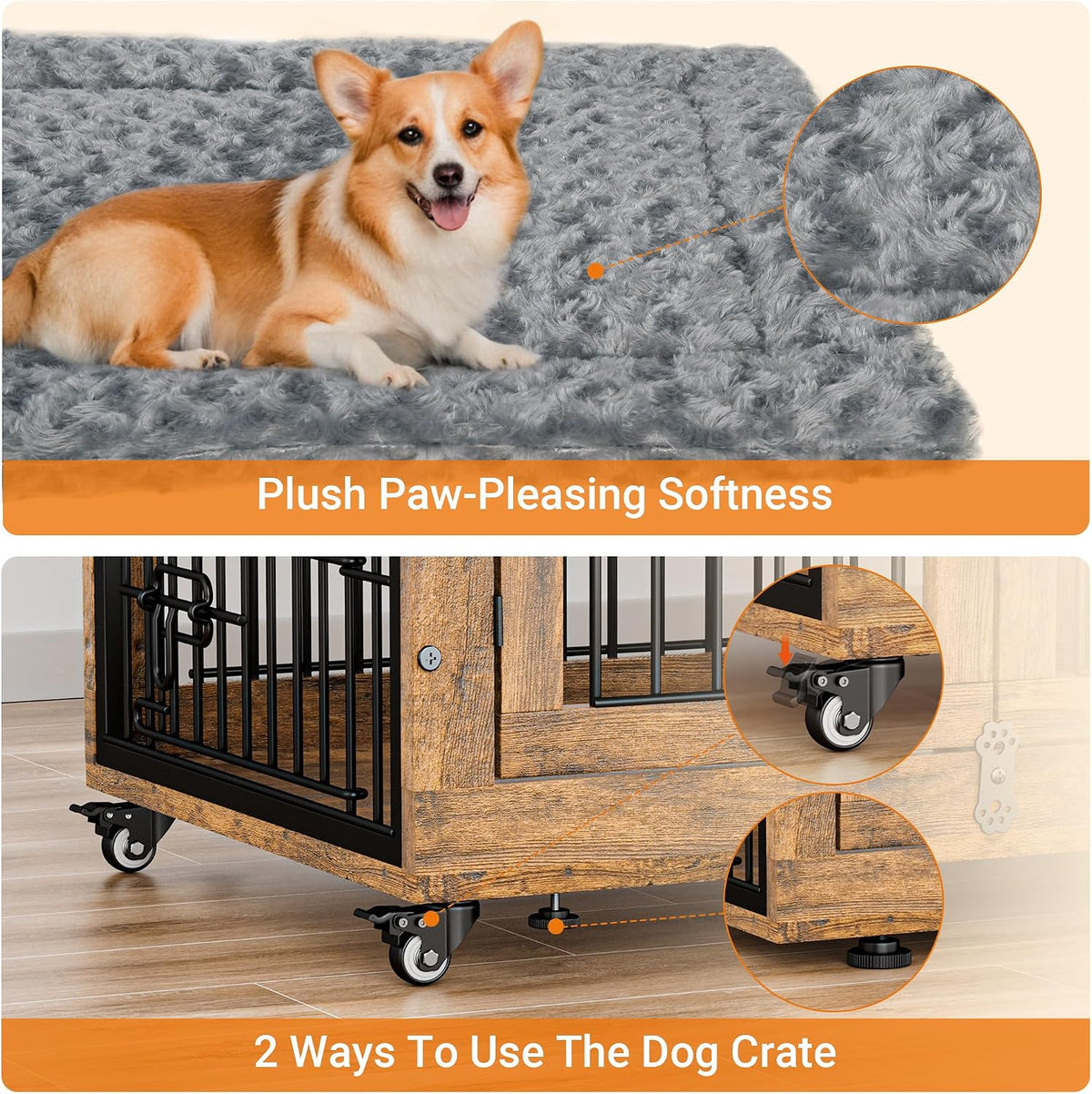 Medium Dog Crate Furniture, 32'' Heavy Duty Kennel w/Cushion & Wheels