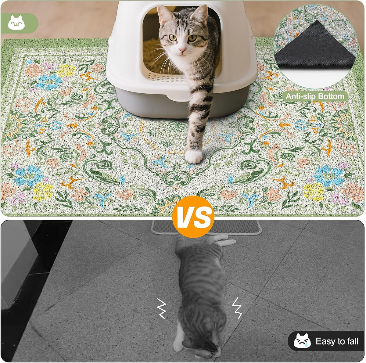 Glittme Cat Litter Mat 33"x22" Non-Slip Washable Trapping Mat for Cats