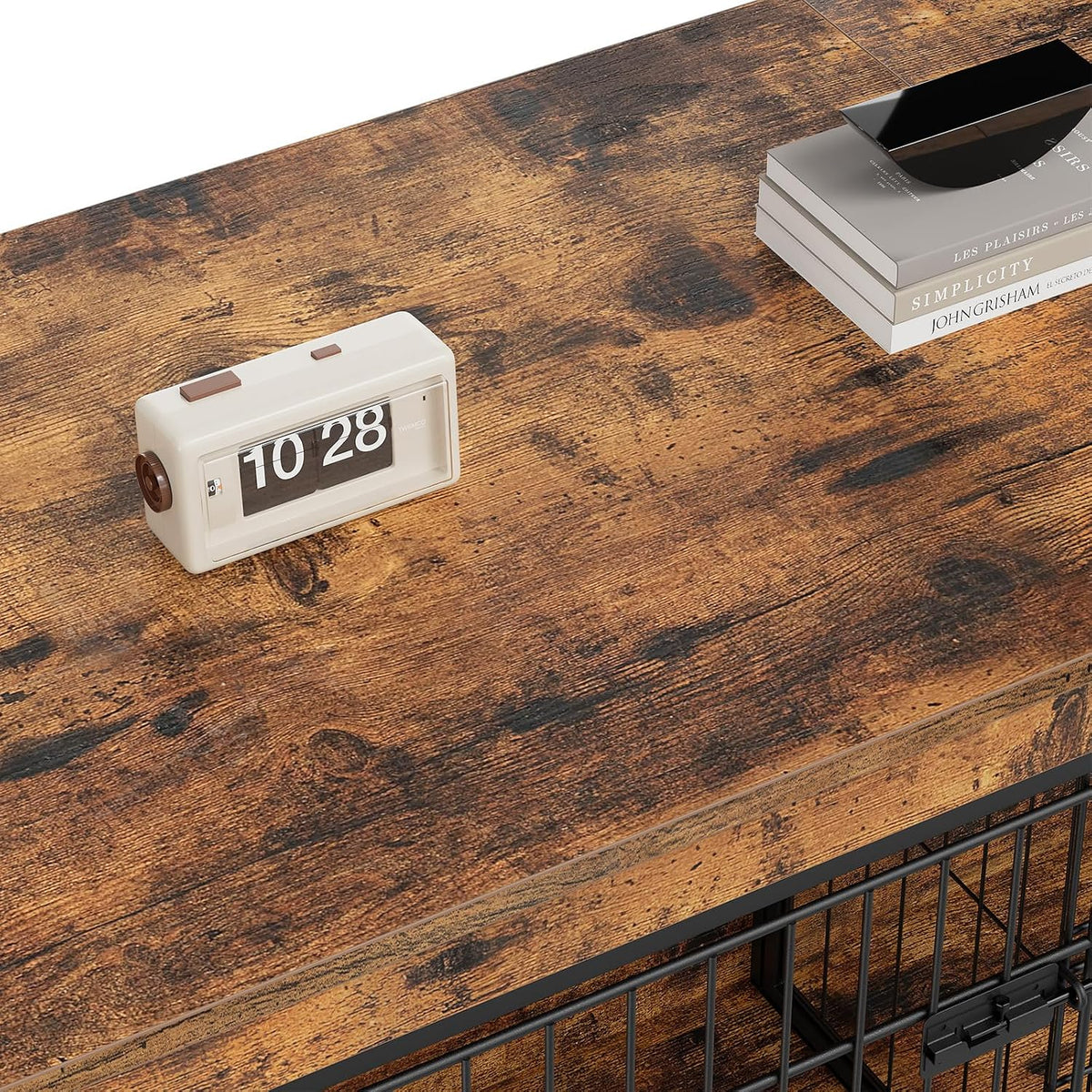 HOOBRO Dog Crate Furniture for 2 Dogs, 63" Large Double Dog Crate Furniture with Divider, Wooden Indoor Kennel TV Stand 