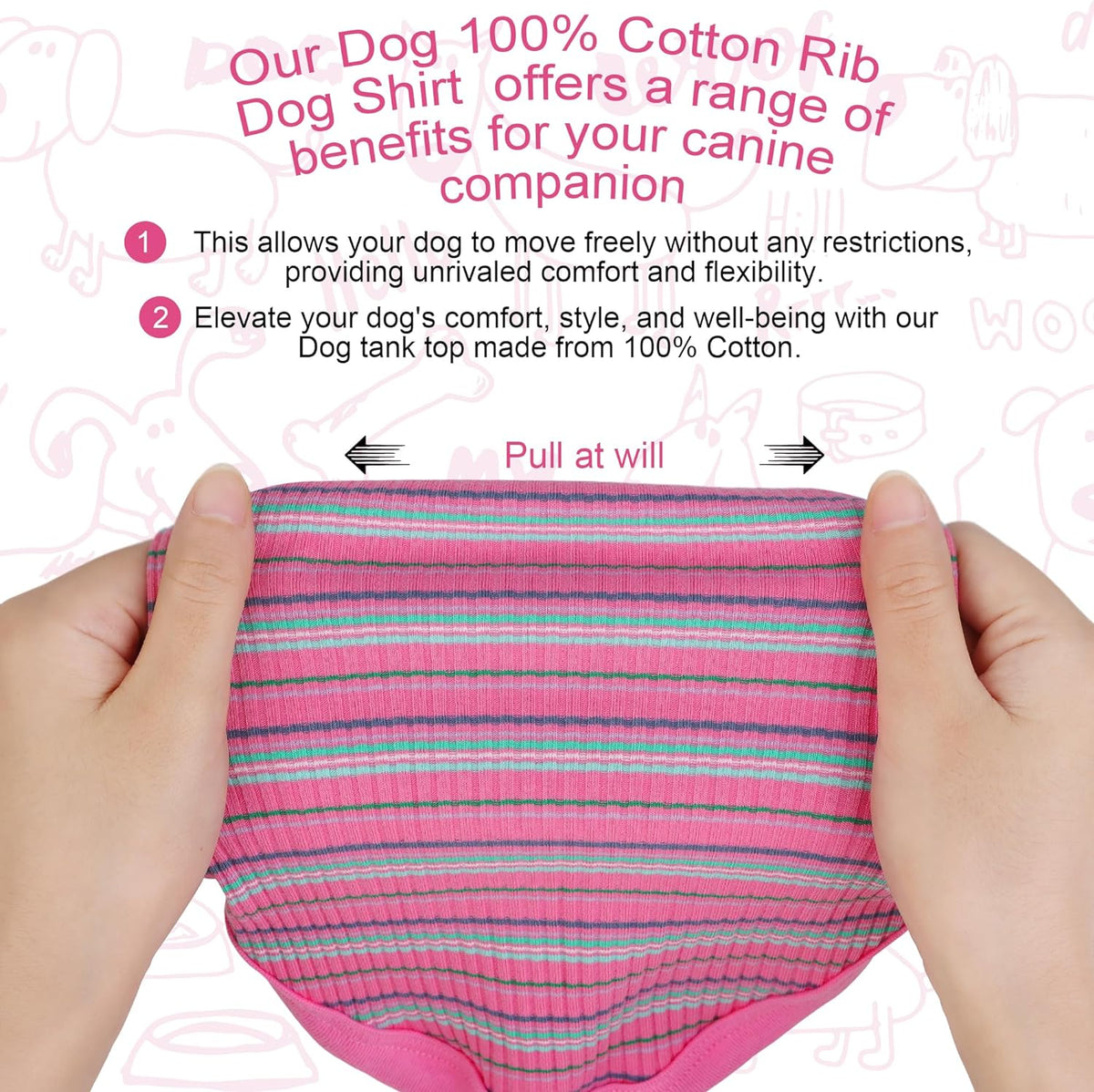 Premium 100% Cotton Rib Dog Shirt Vest for Small Breeds Pink XXS