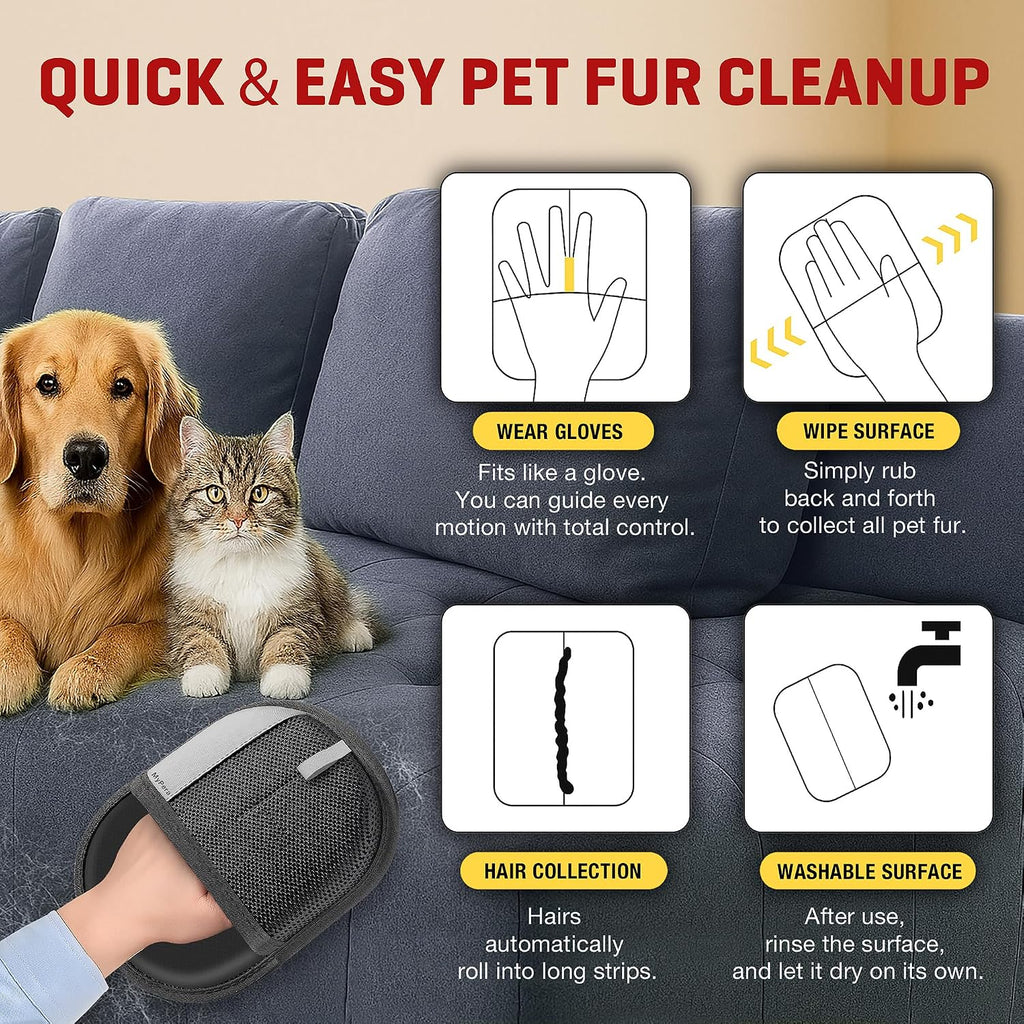 Pet Hair Removal Glove for Dogs & Cats, Newly Upgraded Reusable Electrostatic Pet Hair Glove, Magic Brush Pet Hair Remov