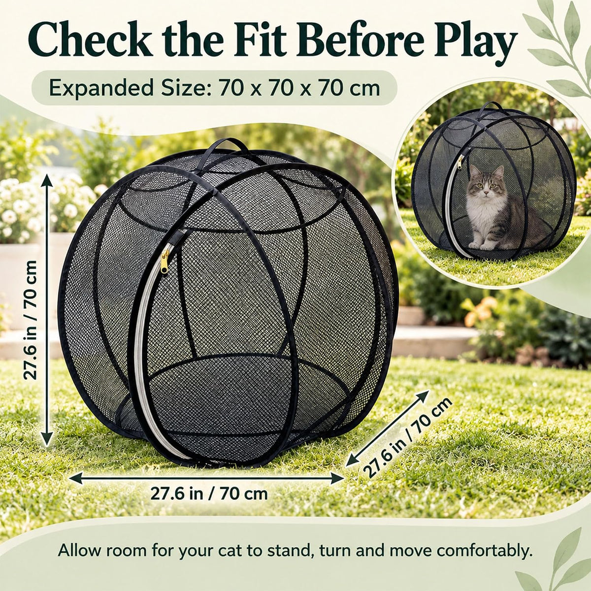 Cat Hamster Ball for Outside, Pop-Up Rolling Cat Playpen (Black)