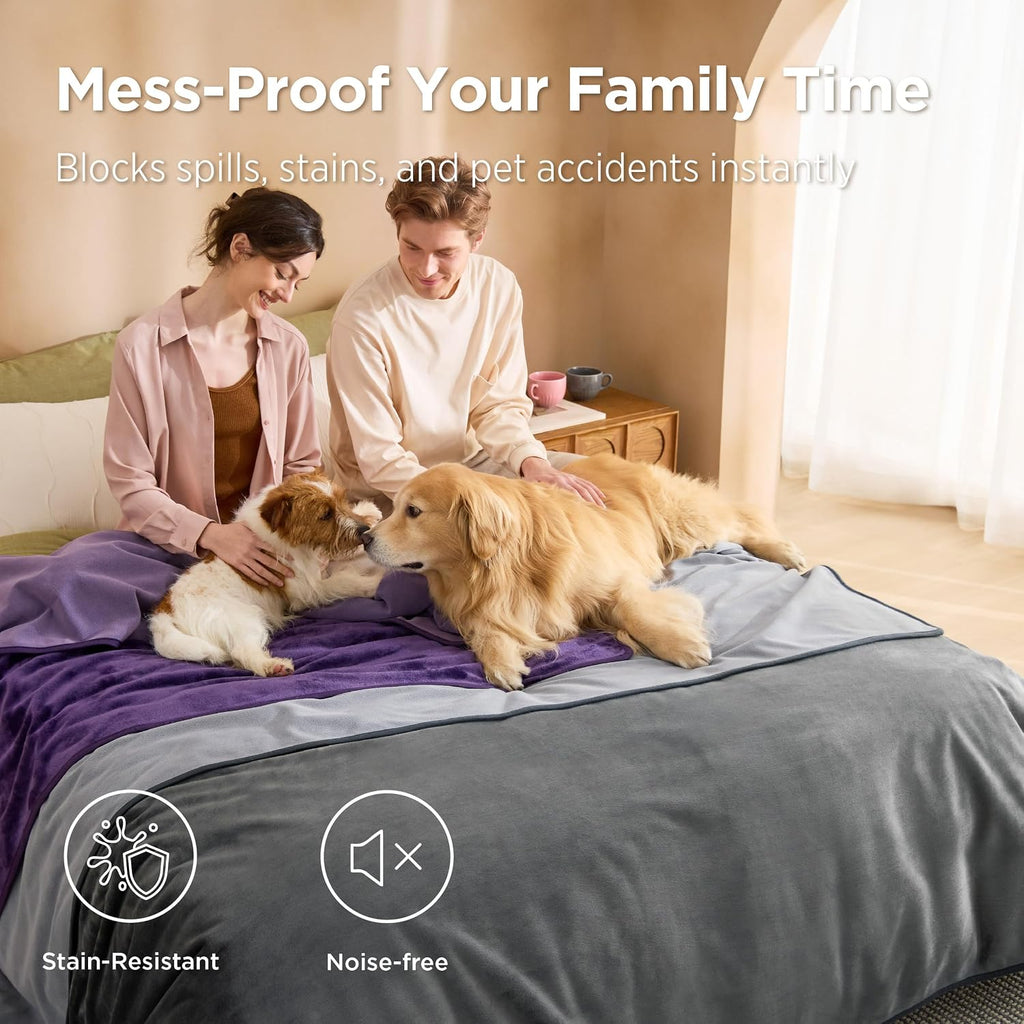 Bedsure Waterproof Blanket for Bed Soft Flannel Fleece, Queen 86"x90" Grey