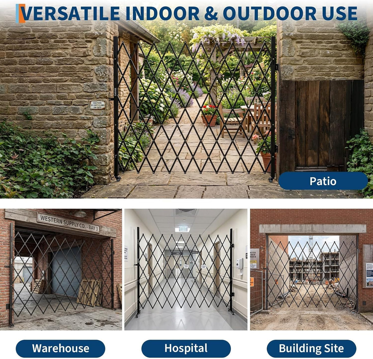 Expandable Folding Security Gate, Lockable Scissor Barricade