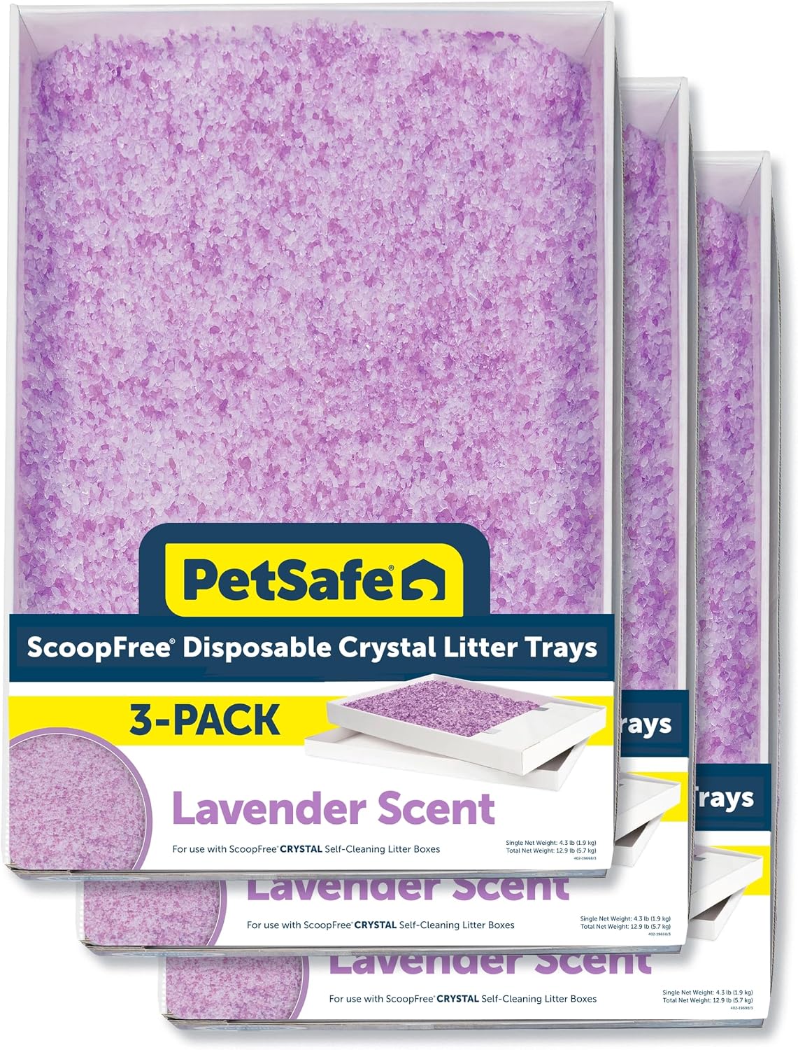 PetSafe ScoopFree Disposable Crystal Cat Litter Tray, Lavender, 3-Pack