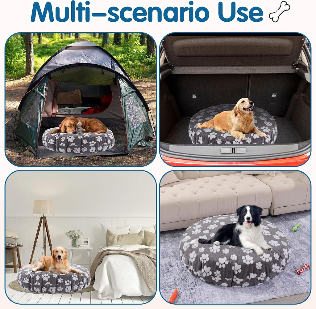 Washable Dog Bed Covers Replacement Round Waterproof Bed Cover for Dog Soft Pet Bed Cover with Lovely Dog Paw Print and 