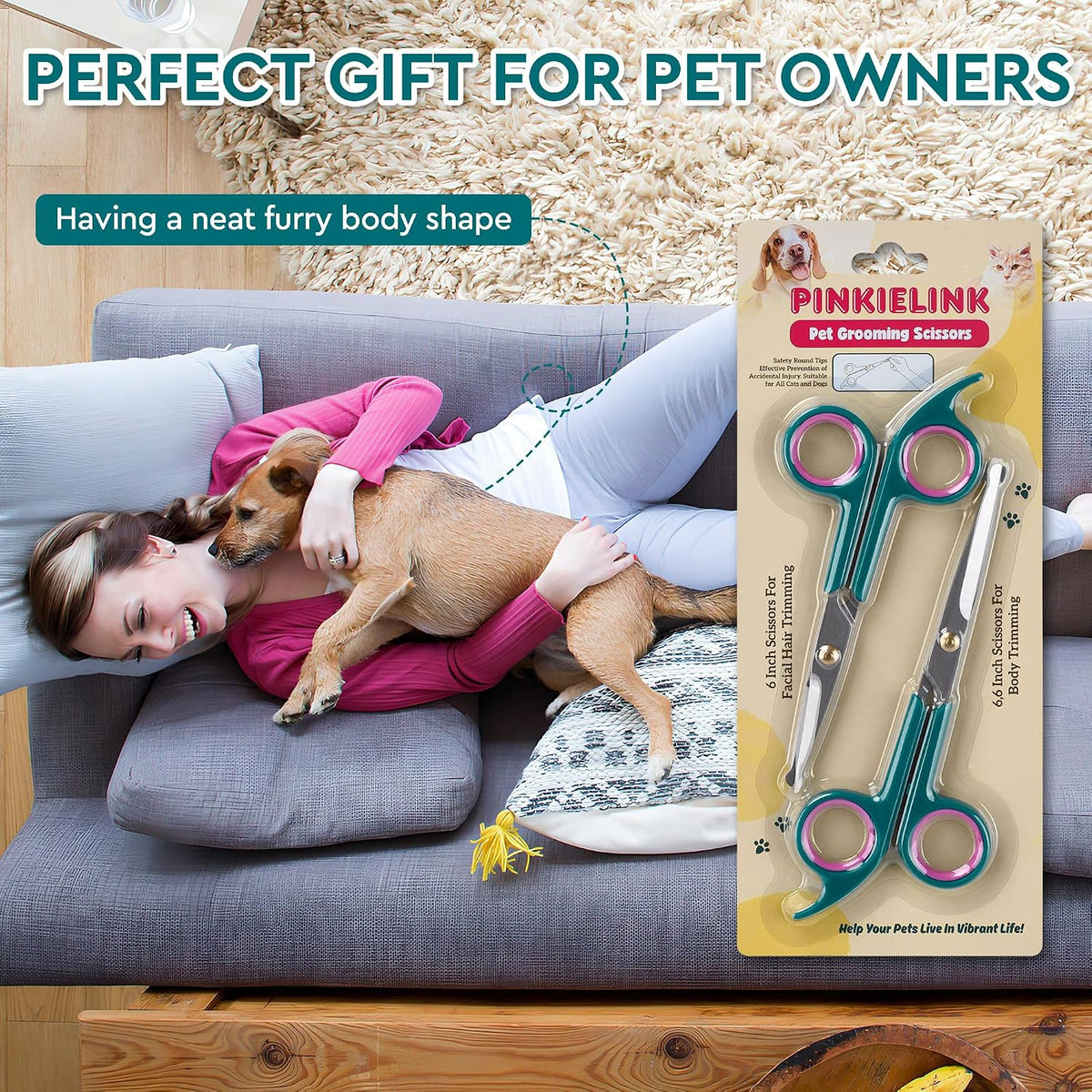 Professional Dog and Cat Grooming Scissors, Pet Grooming Shears, Sharp Stainless Steel Blade With Round Tips - Safety Fu