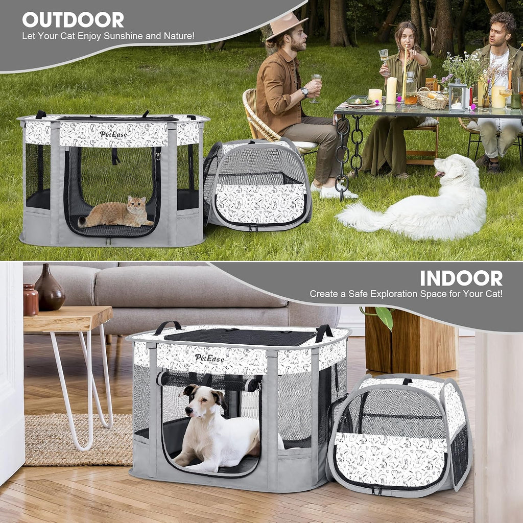 Portable Cat Playpen with Litter Box, Cat Enclosure for Camping, Cat Recovery Playpen After Surgery, Foldable Indoor Out