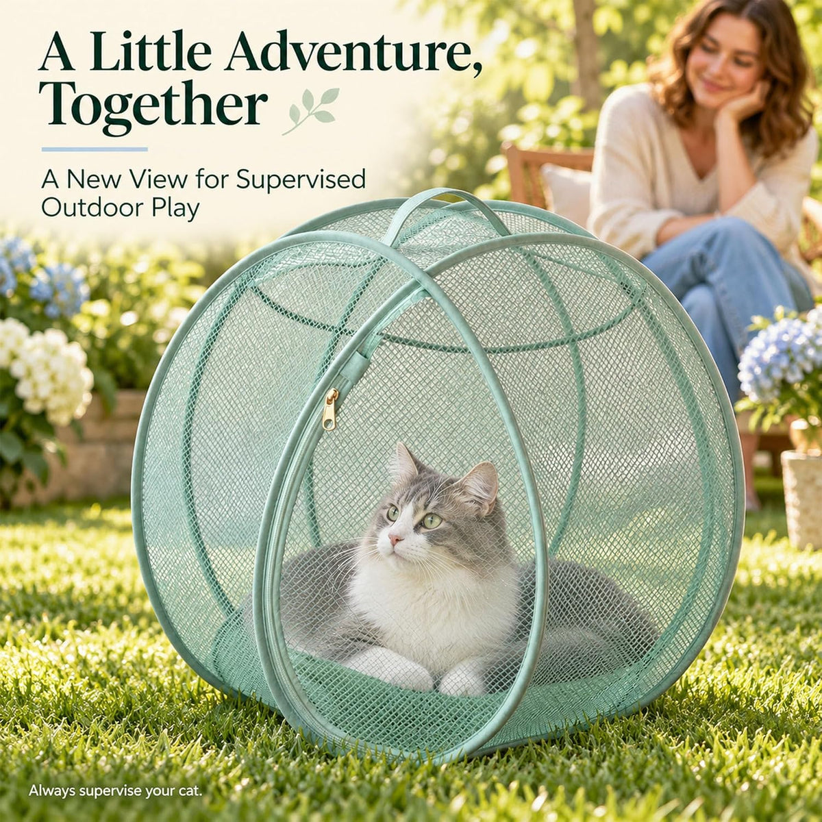 Cat Hamster Ball for Outside, Pop-Up Rolling Cat Playpen (Green)
