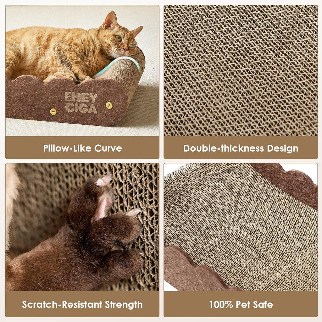 EHEYCIGA 26" Large Cardboard Cat Scratcher Bed with 2 Cat Toys, Brown