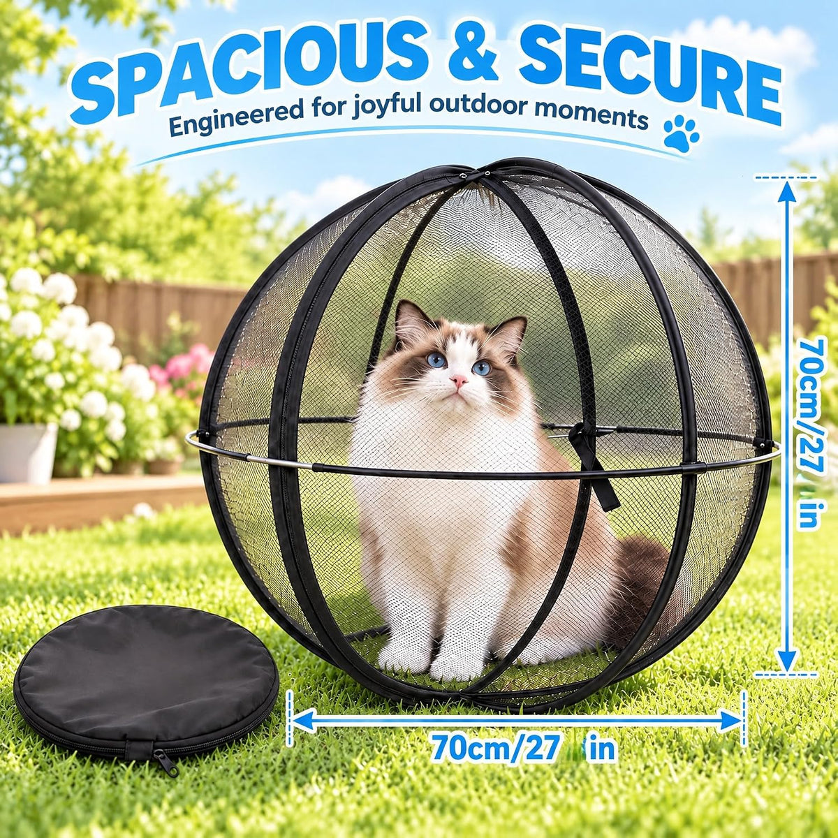 27'' Cat Hamster Ball for Outside, 360° Pop Up Cat Outdoor Play Enclosure
