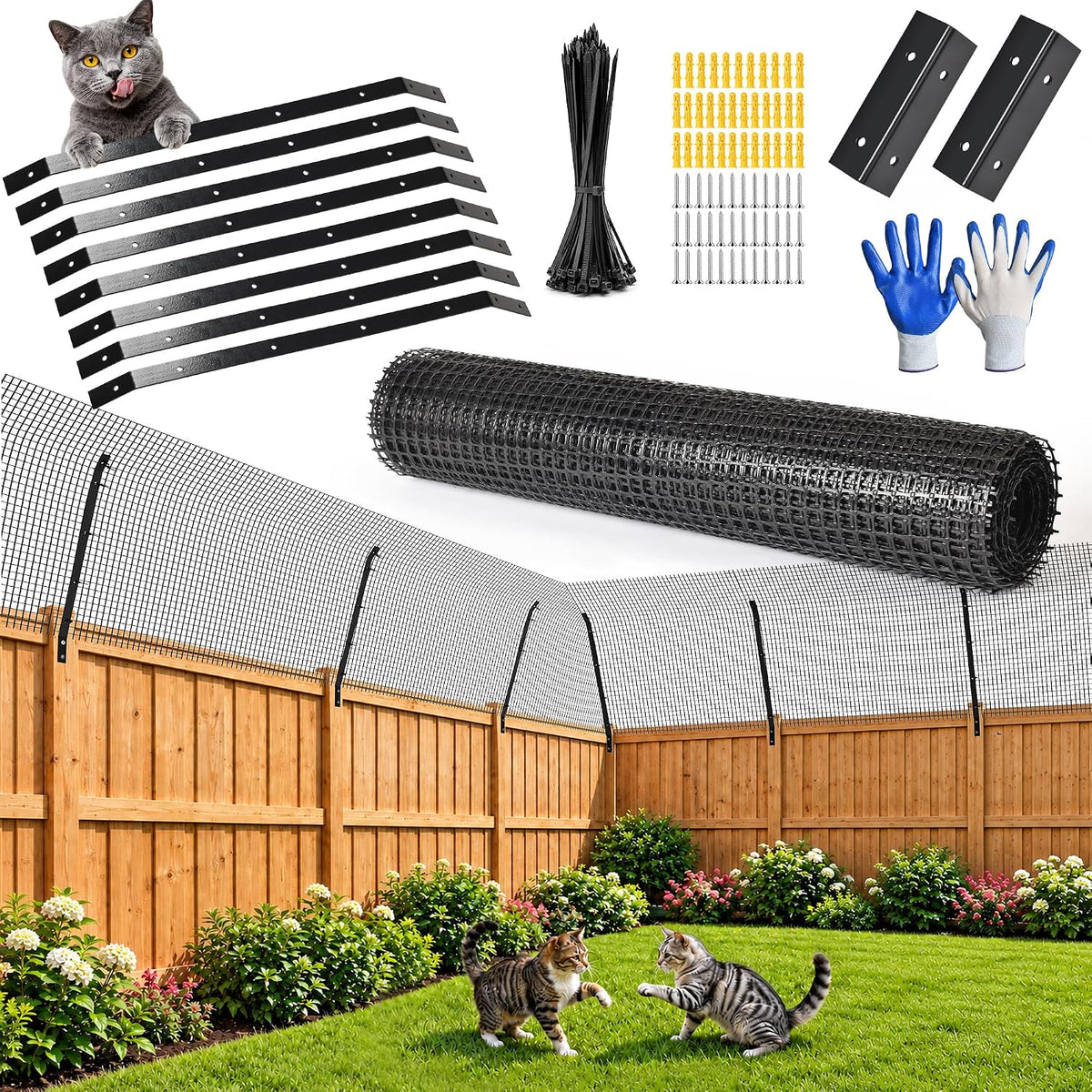 Cat Fence Outdoor Barrier 33FT, Anti Climb Fence Topper for Cats