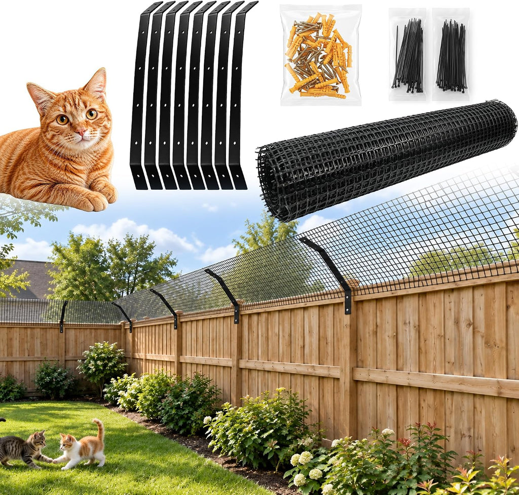 Cat Fence Outdoor Barrier 33FT with 8 Kits,Cat-Proof Fence Topper System
