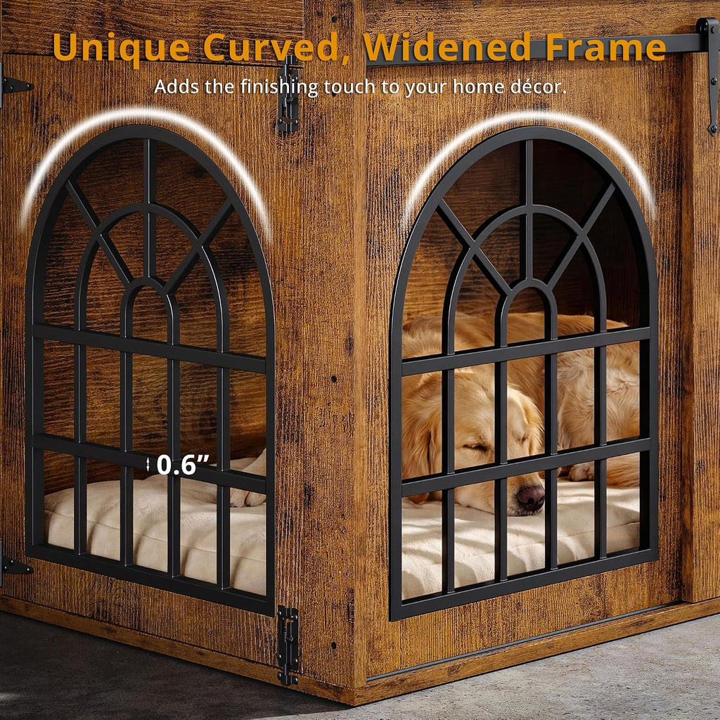 IRONCK 45.1" Dog Crate Furniture with Sliding Barn Door (Brown)