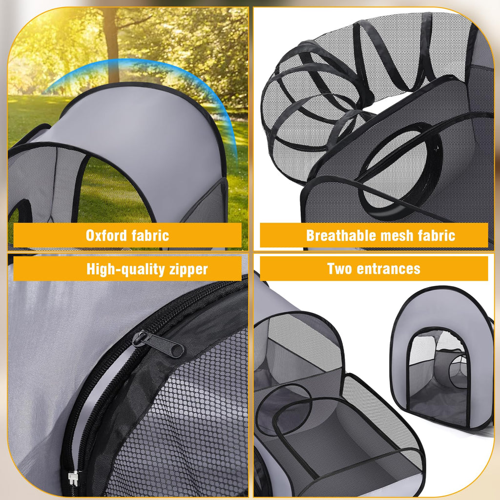Tailtastic Indoor/Outdoor Cat Playpen with Surround Tunnel 2 Zones Grey