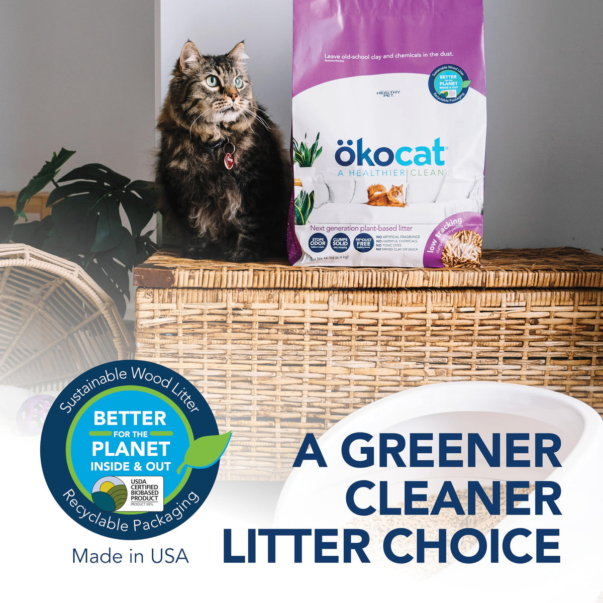 ökocat Low Tracking Natural Wood Clumping Cat Litter, Odor Control 21.5 Lbs