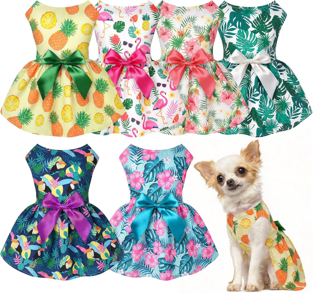 5 Pack Girl Dog Clothes Floral Summer Puppy Princess Bowknot Dog Dresses for Small Dogs Girl Clothes Cute Outfits for Bo