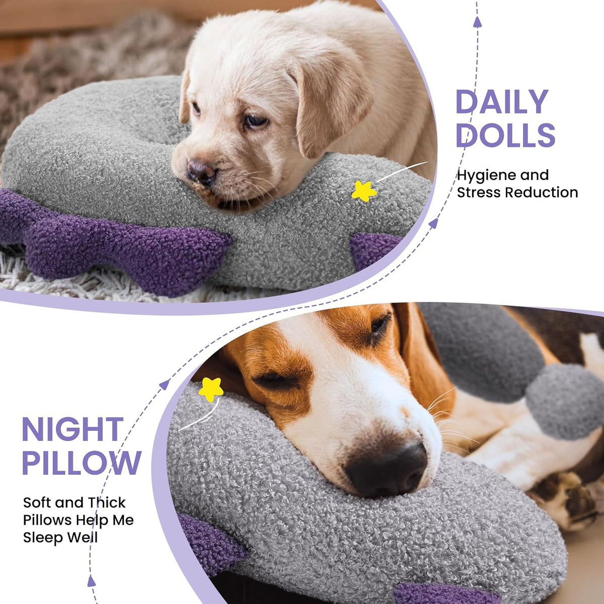 Dog Calming Pillow-Soft Neck Pillow for Dogs, Washable Sleep Pillow
