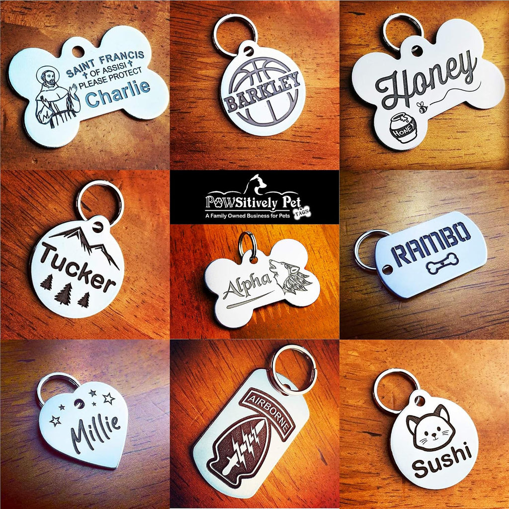 DEEP Engraved Premium Dog & Cat ID Tag – Personalized, Stainless Steel, Long-Lasting Durability - XL Bone 1-1/3"x2 (2-Si