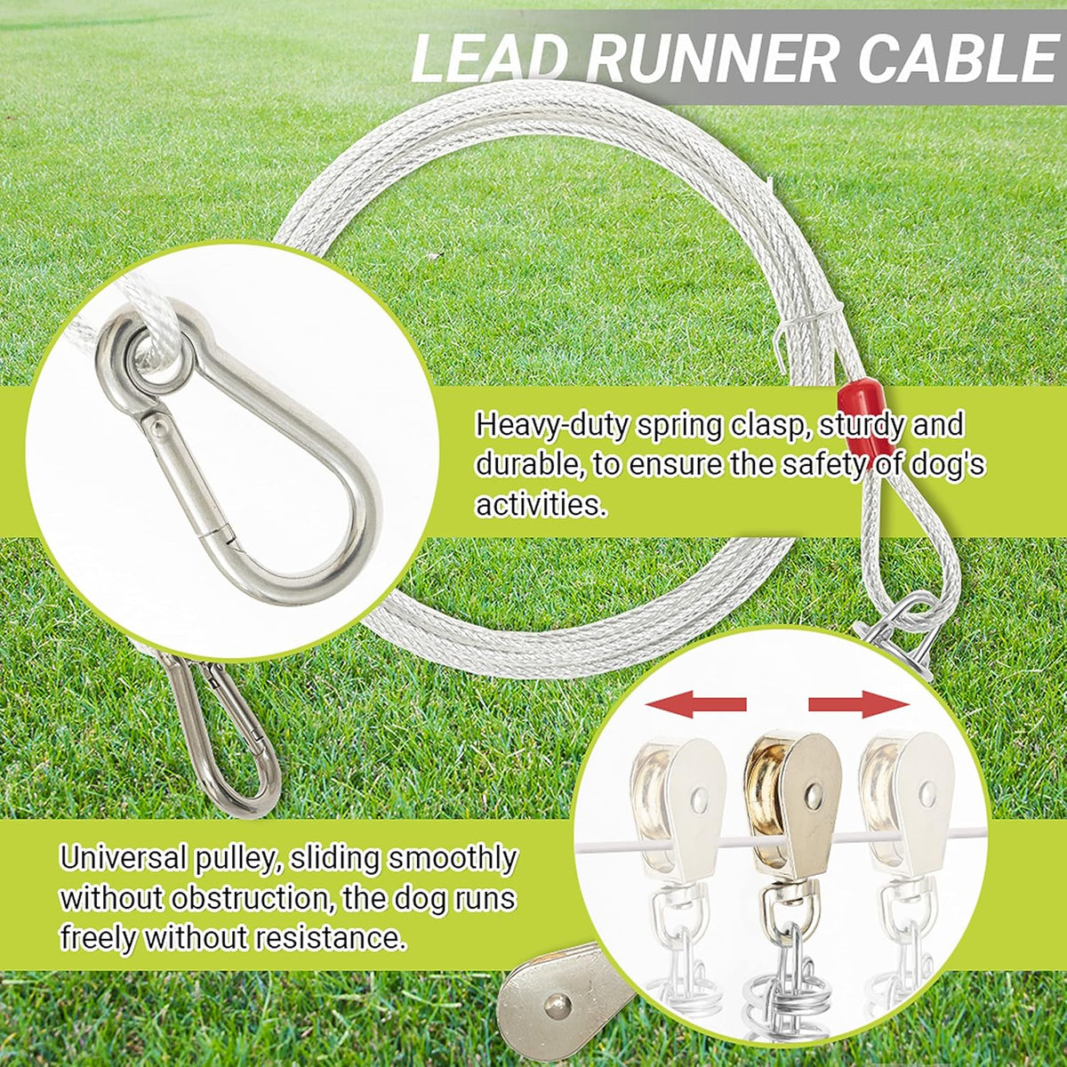 PAWNISAW Dog Runner Cable for Yard, 100 FT+10 FT Dog Tie Out Trolley System