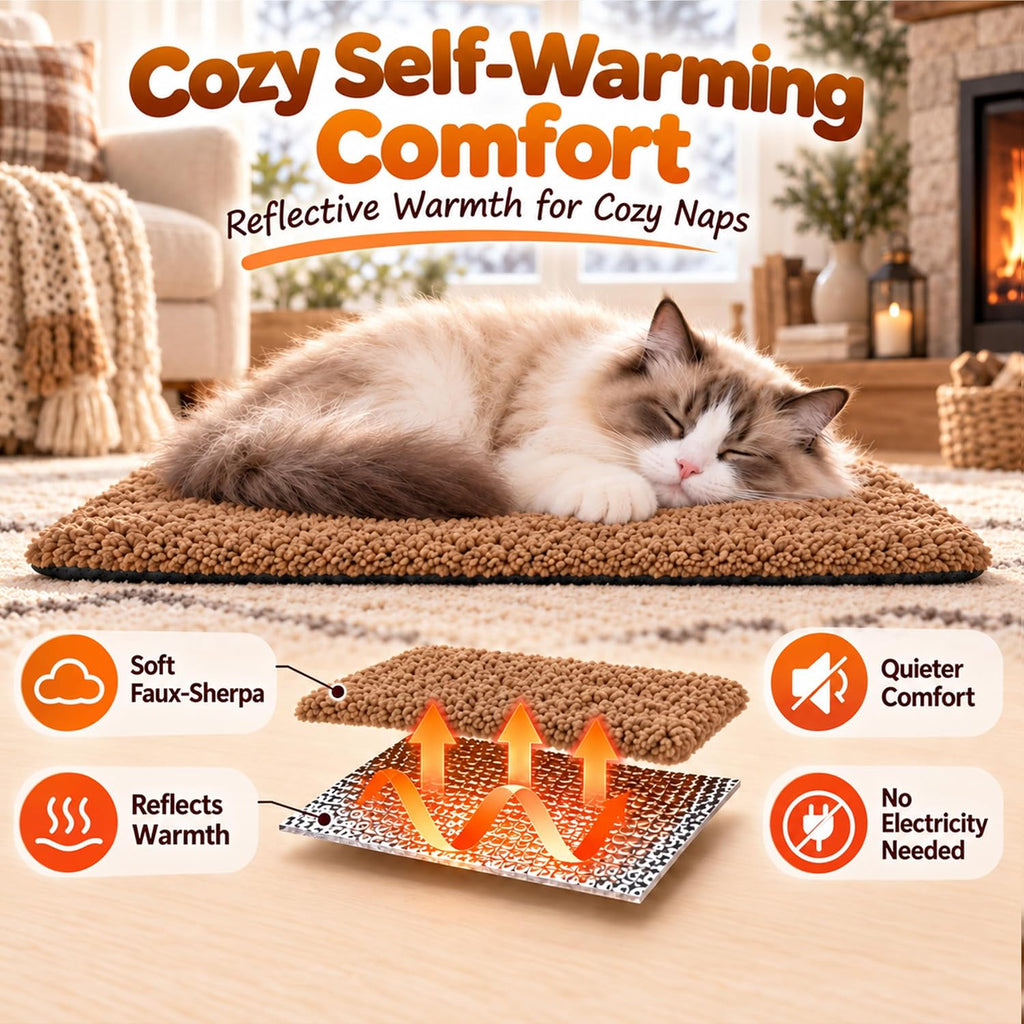PatiencET Self Warming Cat Bed for Indoor Cats 14'' x 20'' - Cozy Fleece Heating Pad, Non-Electric Thermal Mat for Small