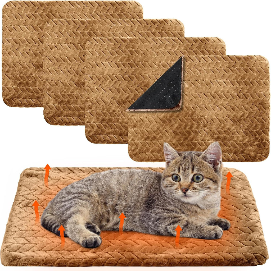 Drydiet 4 Pack Self Warming Cat Bed Mat Self Heating Pad for Dog Extra Warm Winter Pet Pad Washable Thermal Pads Mats fo