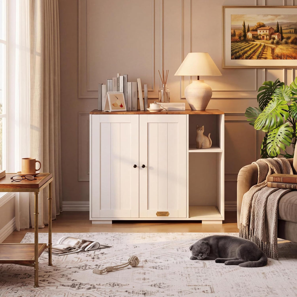 Large Cat Litter Box Enclosure with Power Outlet for Auto Litterbox Robot