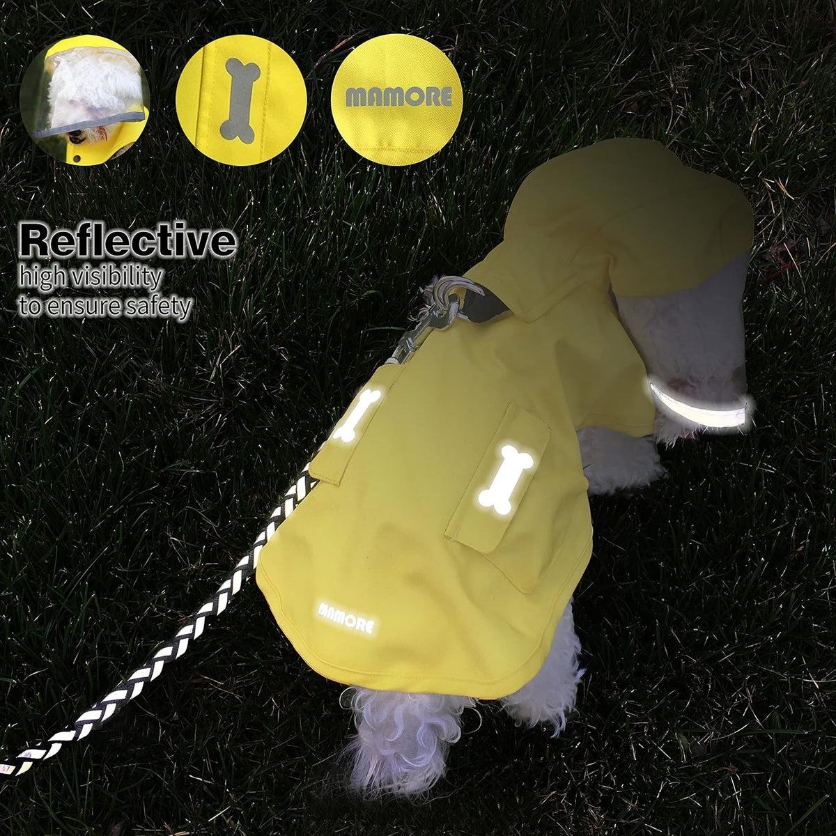 Waterproof Dog Raincoat, Adjustable Reflective Lightweight Pet Rain Clothes with Poncho Hood (Medium, Yellow)