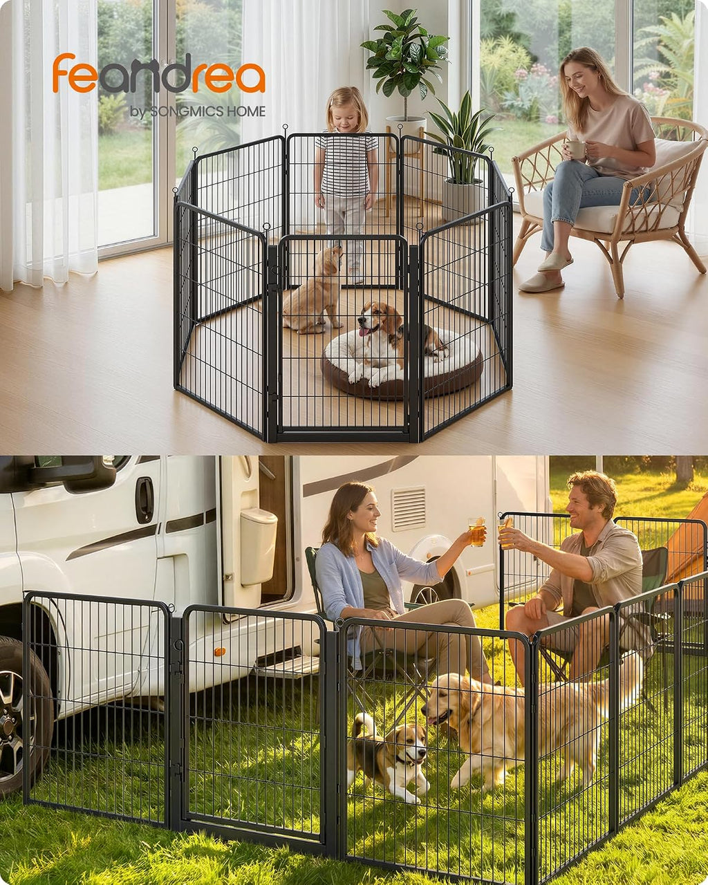 Feandrea 8-Panel Dog Playpen, 67 x 67 x 40 Inch, Ink Black