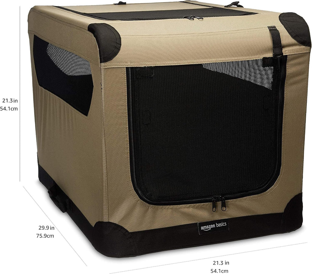 Amazon Basics Portable Folding Soft Dog Crate, Double Door, Collapsible Travel Kennel, Easy to Assemble, Medium, 29.92" 