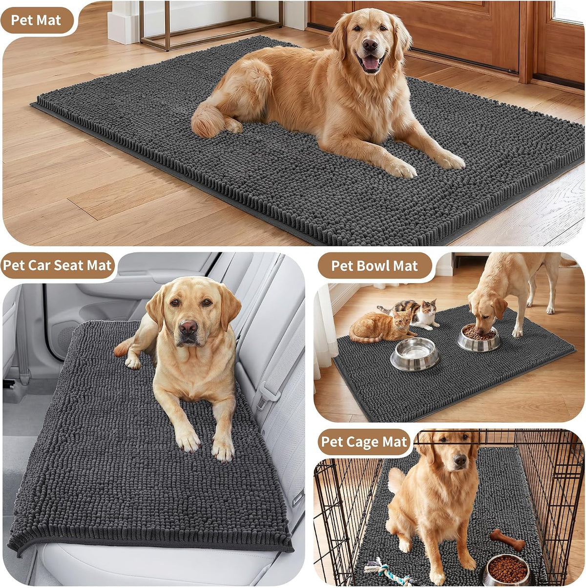 Amyracel Dog Door Mat for Muddy Paws 48" x 36",Chenille Absorbent Mud Mat
