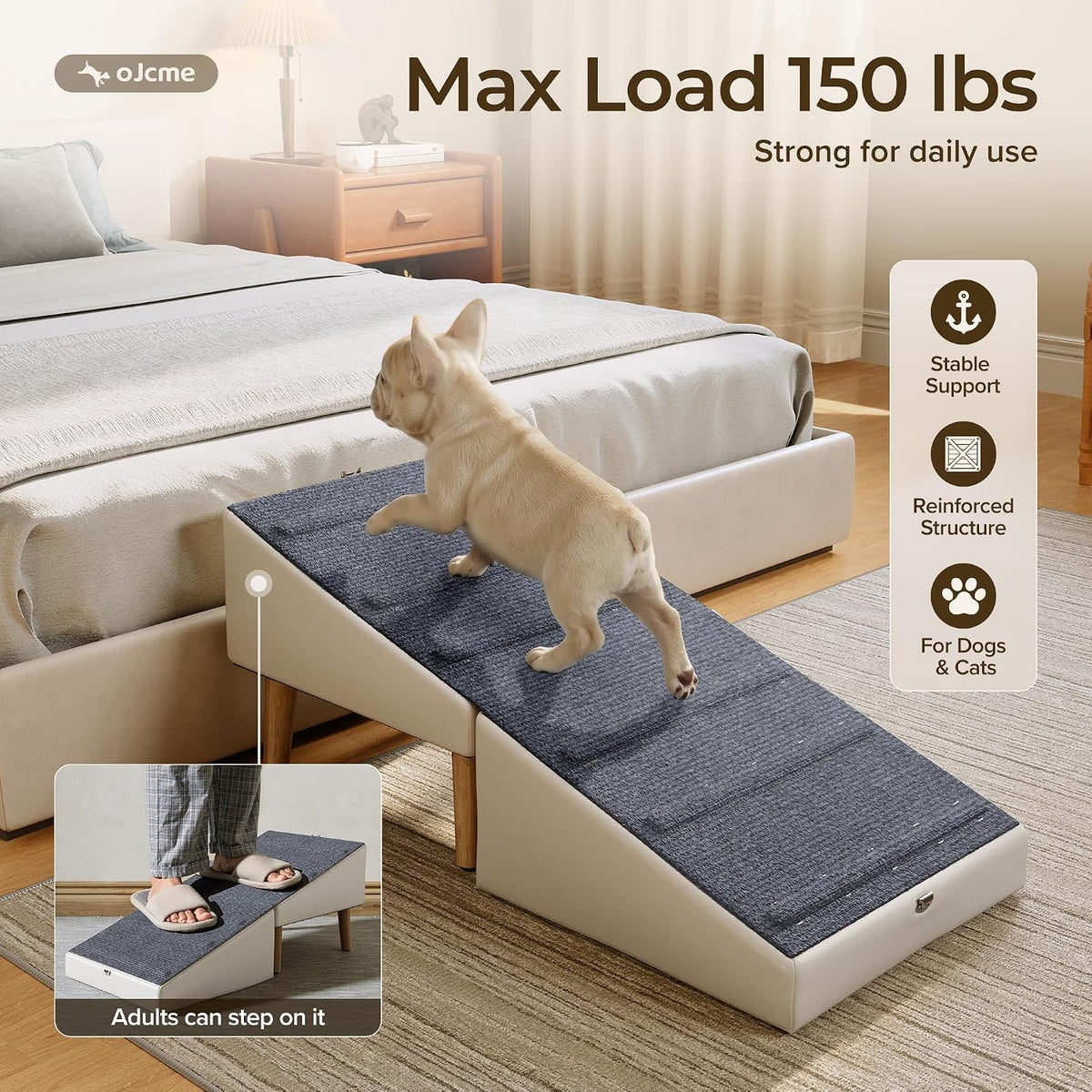 2 in 1 Ottoman Dog Ramp for Couch,Stable Folding Ramp for Small Dogs