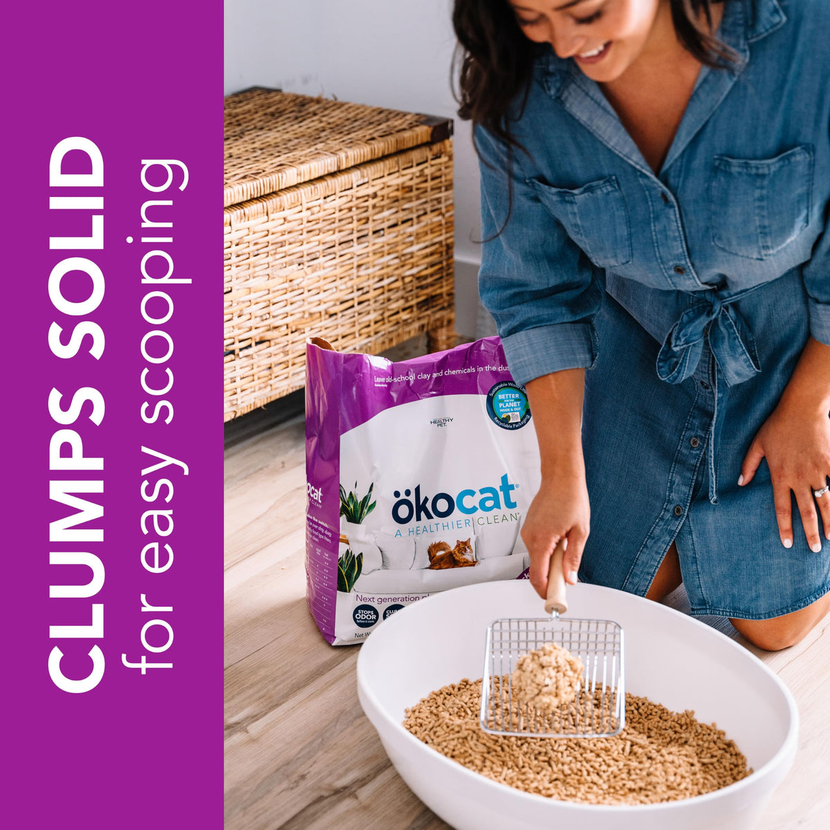 ökocat Low Tracking Natural Wood Clumping Cat Litter, Odor Control 21.5 Lbs