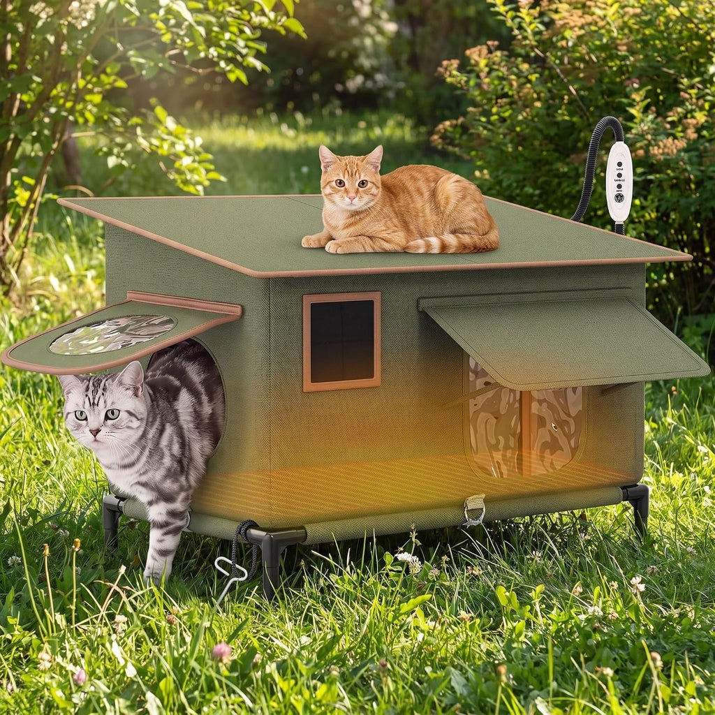 DWVO 23.6in Heated Cat House with Heated Pad for Outdoor in Winter