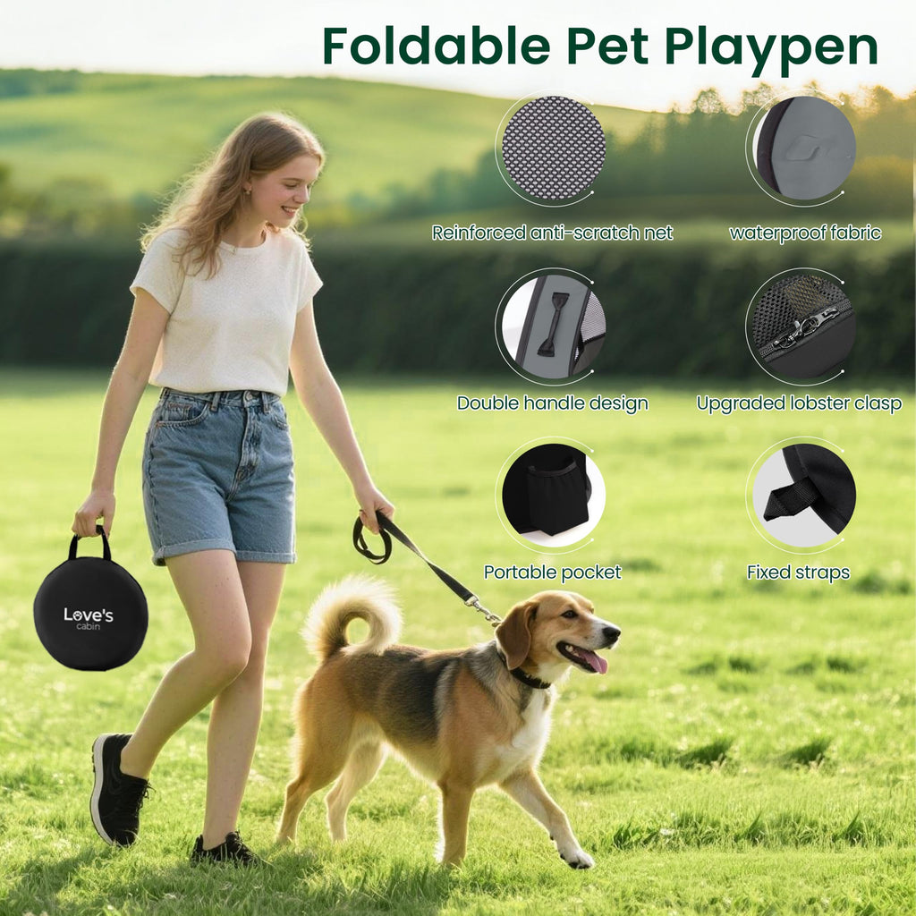 Love's cabin Pet Puppy Dog Playpen, Small Dog Tent Crates Cage Indoor/Outdoor, Portable Exercise Playpen for Cat, Foldable Pop Up Dog Kennel Playpen with Carring Case (S, Grey)