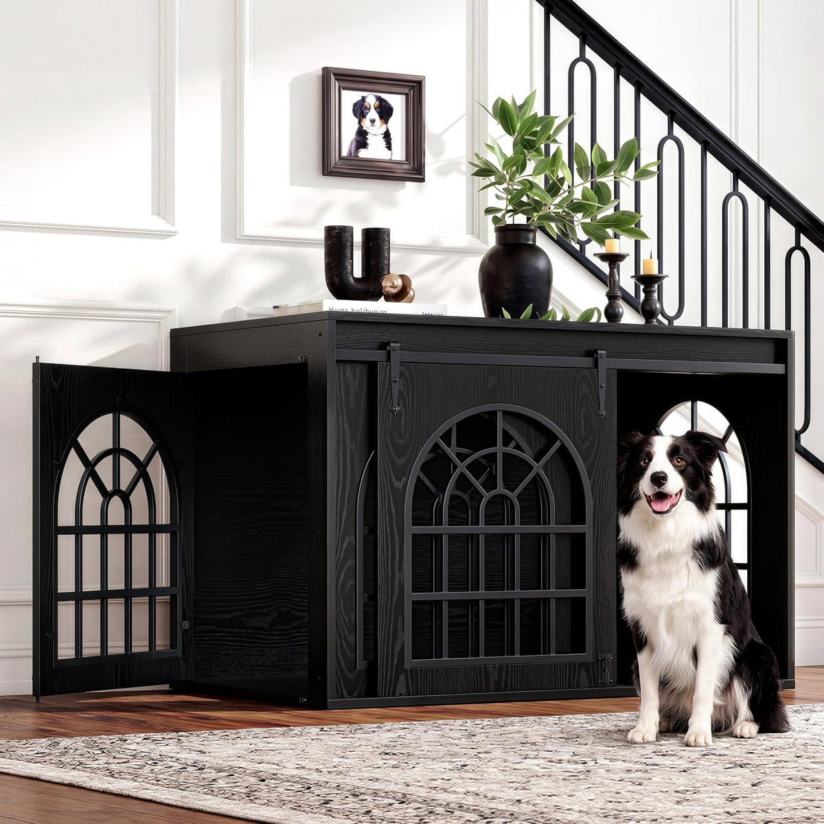 IRONCK 45.1" Dog Crate Furniture with Sliding Barn Door (Brown)