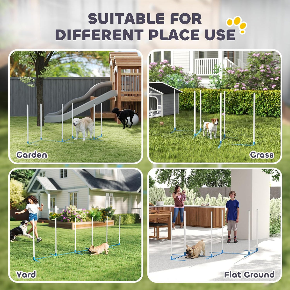 PawHut Dog Agility Training Equipment Set with Weave Poles Carry Bag White
