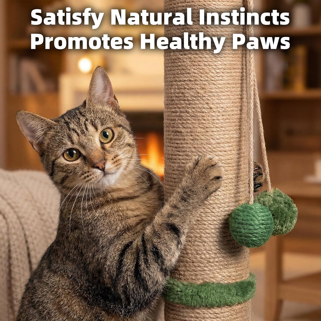 Cat Scratching Post 35'' Tall with Toy Mouse for Indoor Cats, Green