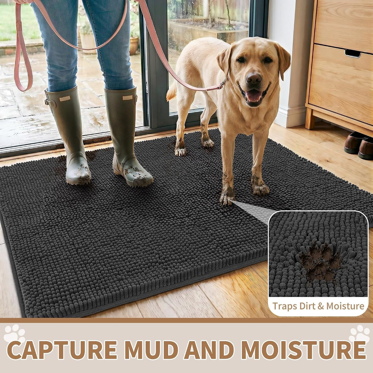 Amyracel Dog Door Mat for Muddy Paws 48" x 36",Chenille Absorbent Mud Mat