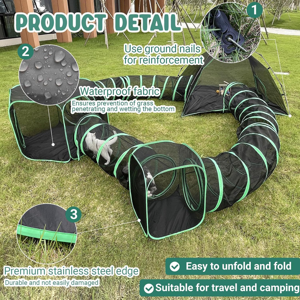 6-in-1 Cat Tent & Enclosure Outdoor, Foldable Playpen with Tunnels