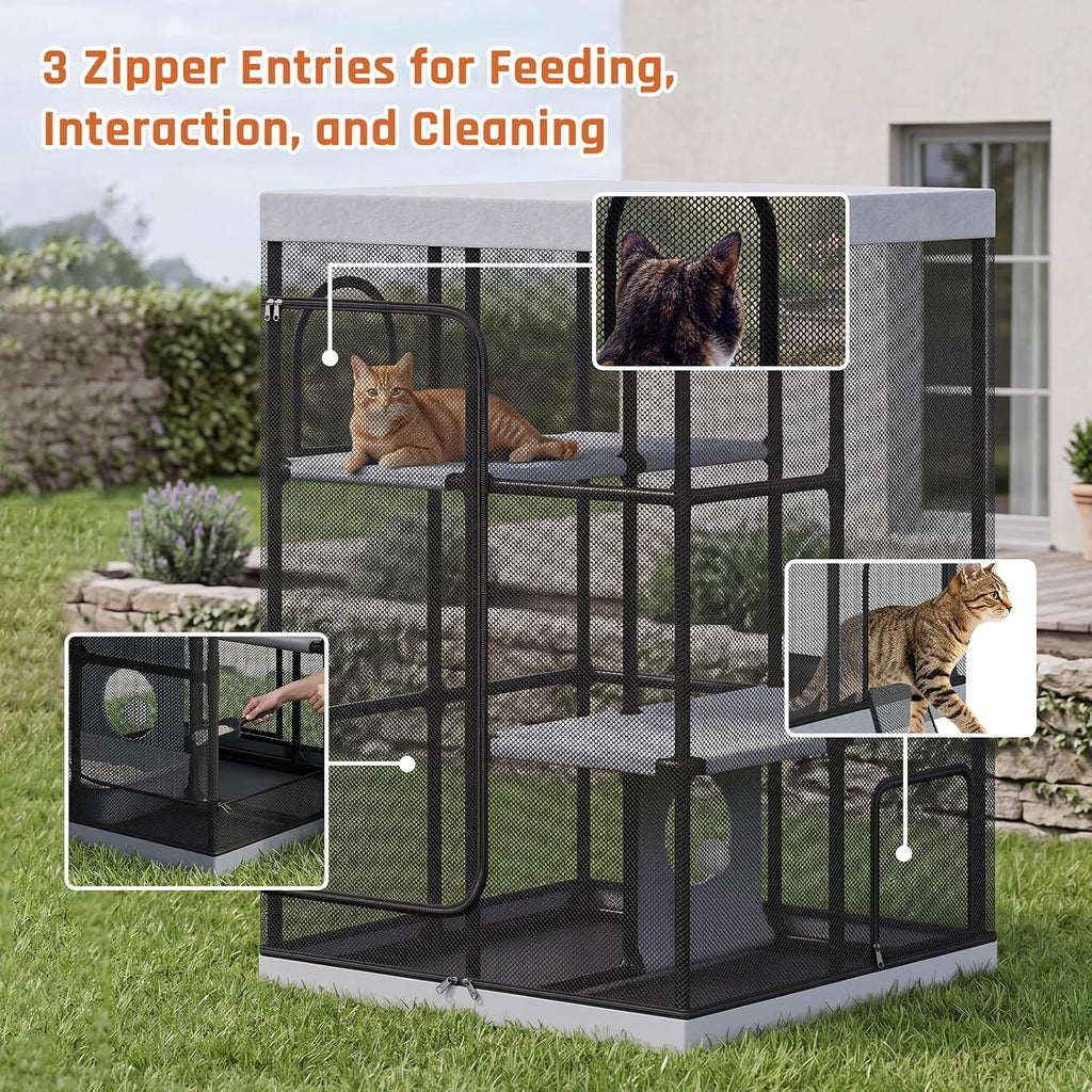 Large 3 -Tier Catio Outdoor Cat Enclosures Weatherproof, 51" H